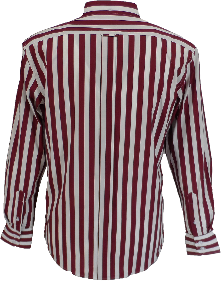 Mazeys Retro Mod Vintage Burgundy/White Stripe Button Down Shirts