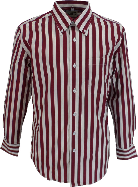 Mazeys Retro Mod Vintage Burgundy/White Stripe Button Down Shirts
