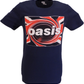 تي شيرت رجالي مرخص رسميًا بشعار Oasis باللون الأزرق الداكن وشعار Union Jack