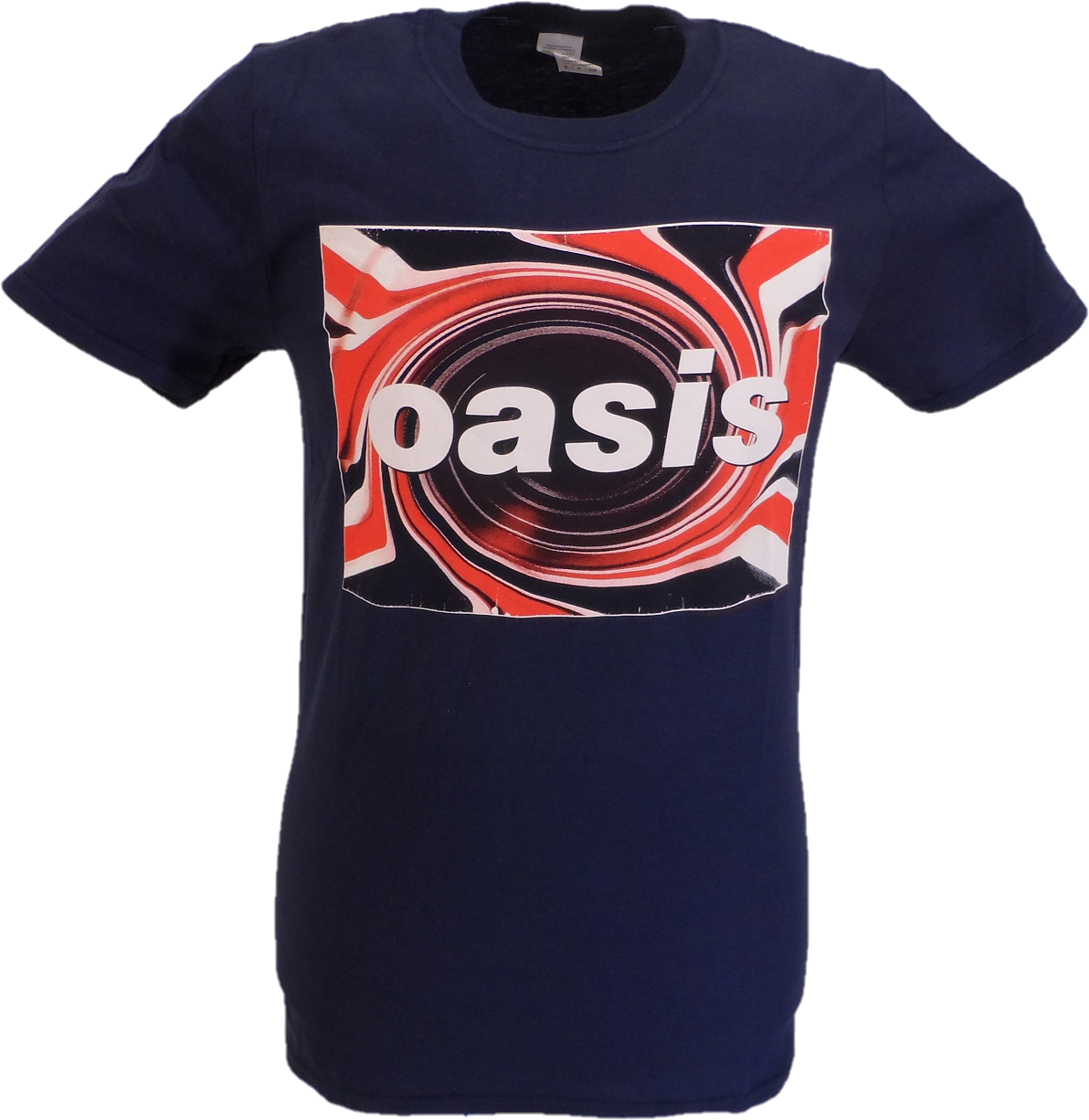 Mens Official Licensed Oasis Navy Blue Union Jack Logo T Shirt