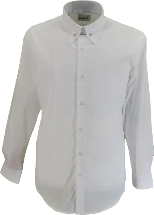 Mazeys Camisas Retro De Manga Larga De Algodón Con Cuello De Alfiler Blanco Para Hombre