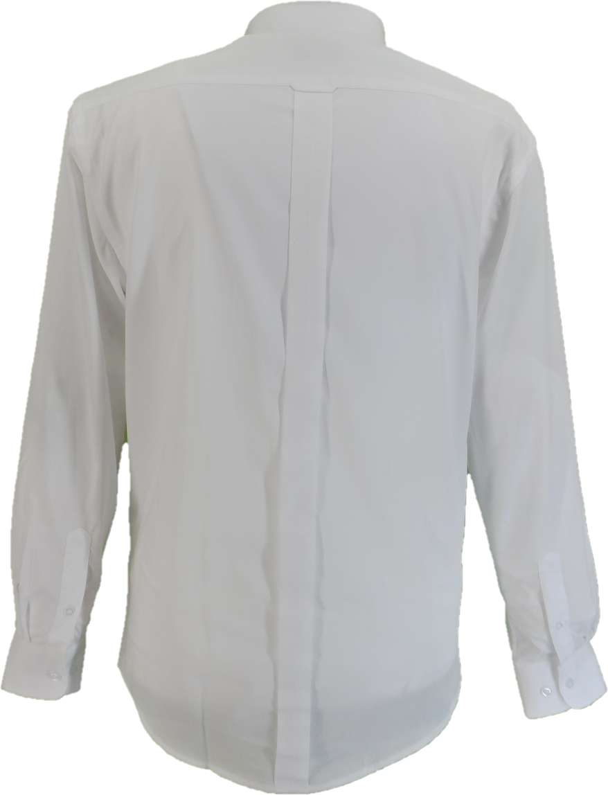 Mazeys Mens White Pin Collar Cotton Long Sleeved Retro Shirts