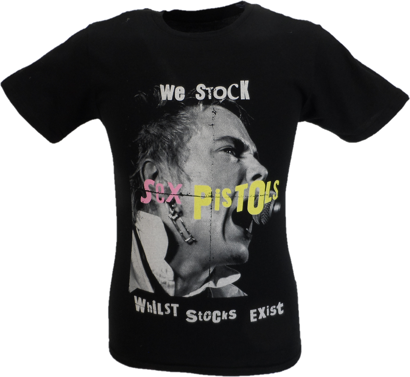Mens Black Official We Stock The Sex Pistols T Shirt