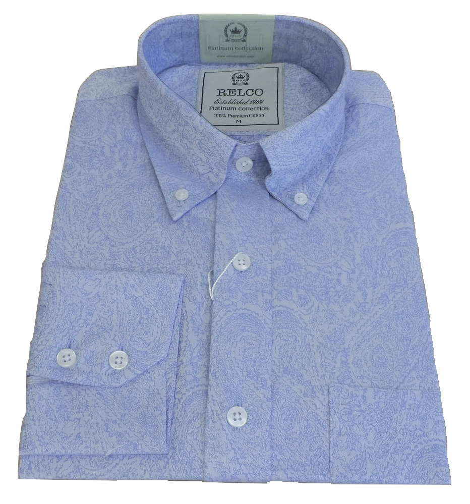 Relco Platinum Herren-Langarmhemd aus blauer Paisley-Baumwolle