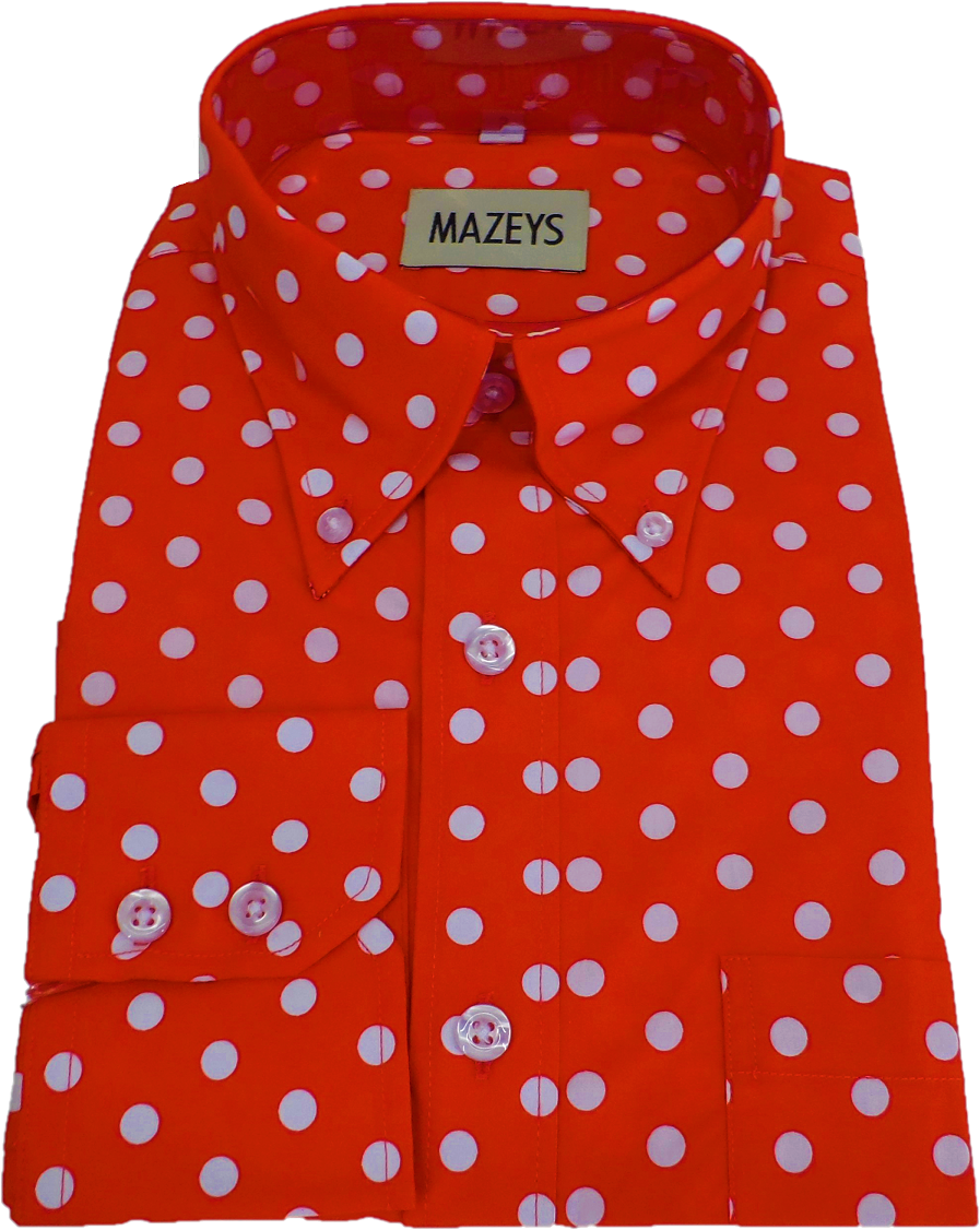 Mazeys Herre røde og hvide Retro Mod Polka Dot skjorter i 100 % bomuld...
