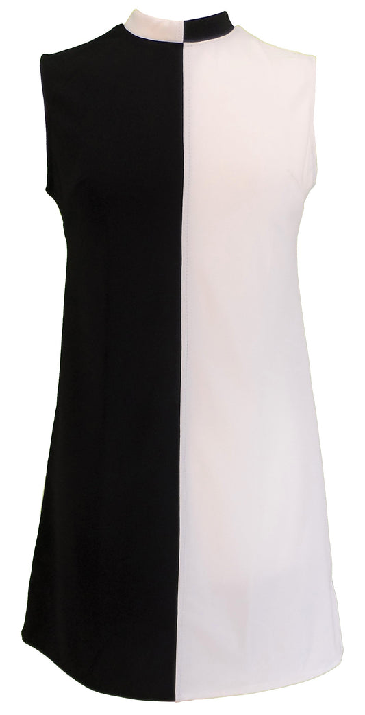 Vestido retro de dos tonos en blanco y negro para mujer