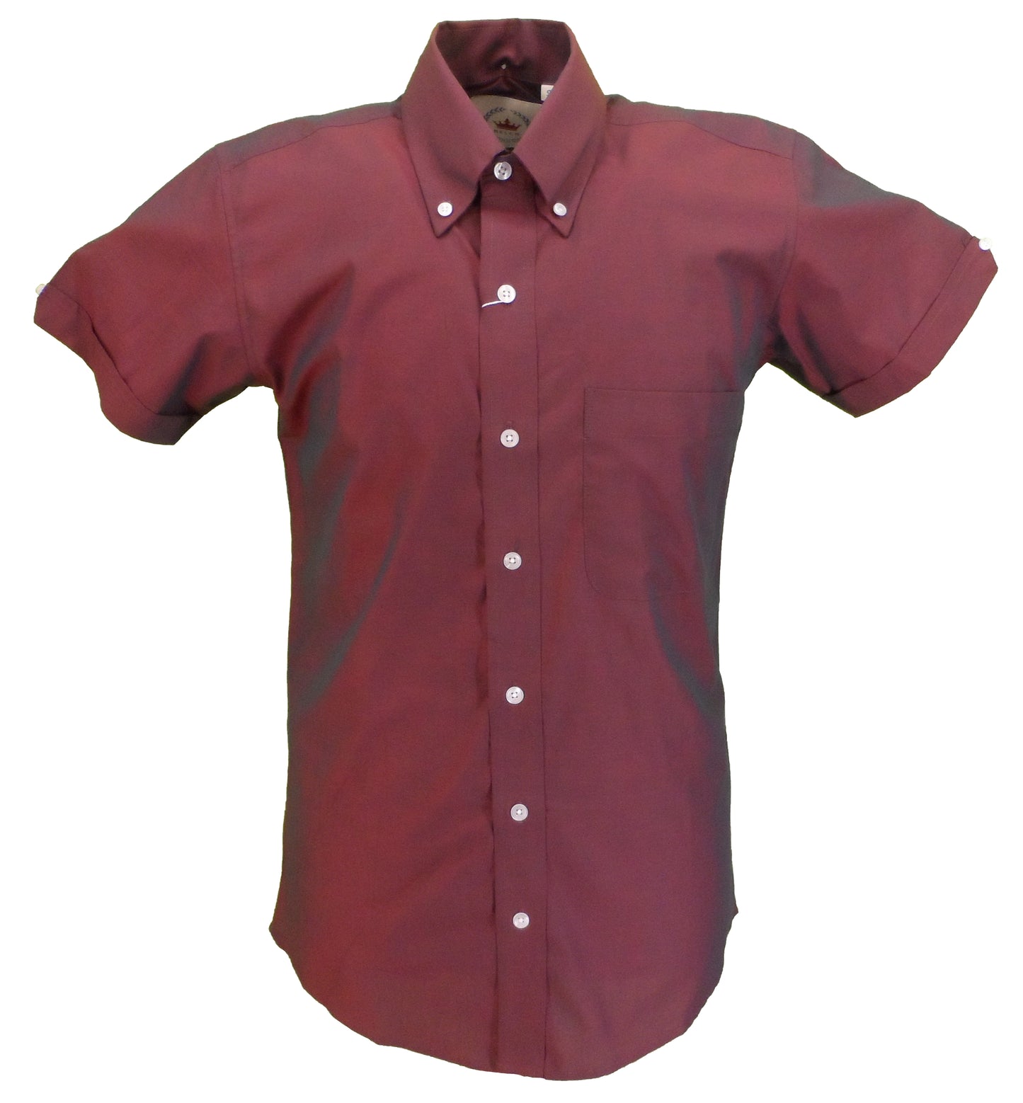 Relco Mens Short Sleeved Burgundy/Black Tonic Mod Retro Shirt