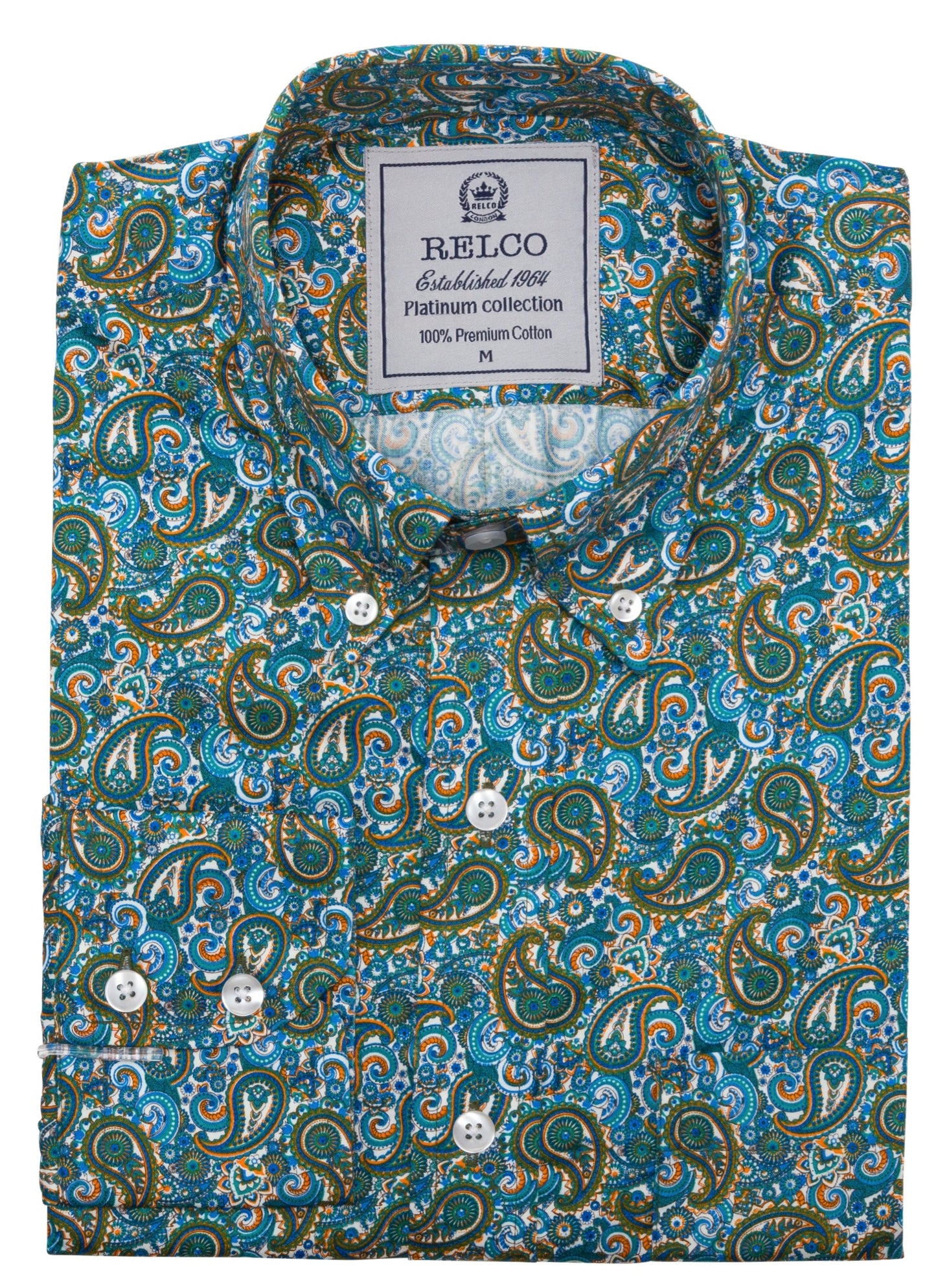 Relco Platinum Mens Blue Paisley Cotton Long Sleeved Shirt