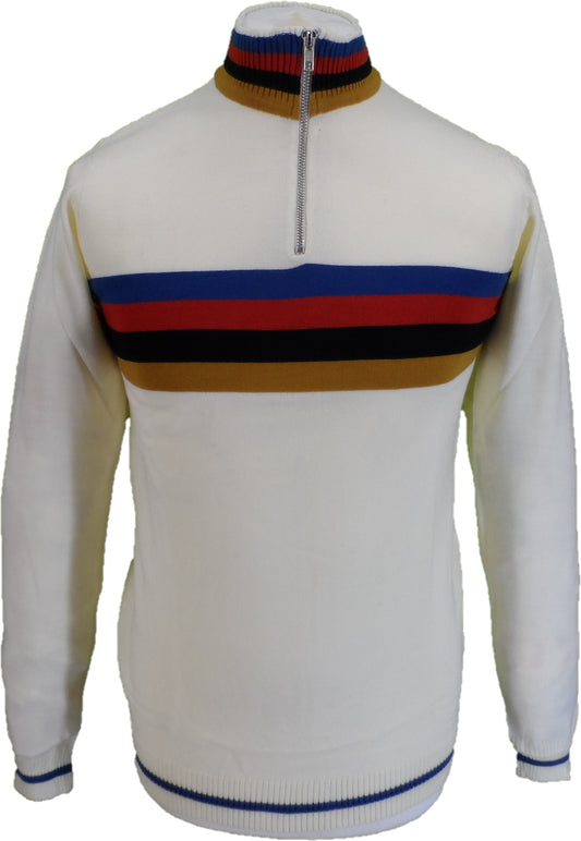 Camiseta ciclista de punto con rayas retro color crema para hombre Run & Fly