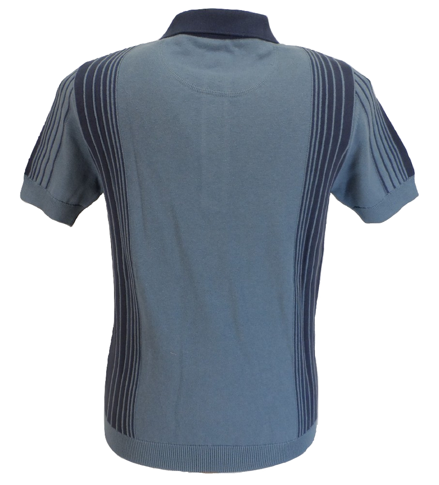 Ska & Soul Mens Blue Retro Striped Knitted Polo Shirts
