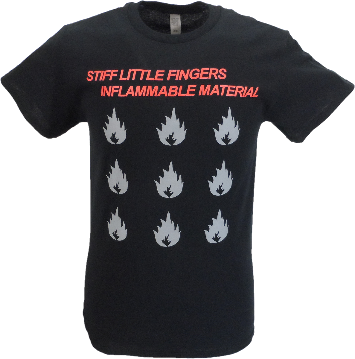 Mens Black Official Stiff Little Fingers Inflammable Material T Shirt
