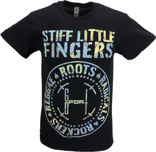 Maglietta ufficiale nera da uomo Stiff Little Fingers Roots, Radicals, Rockers e Reggae