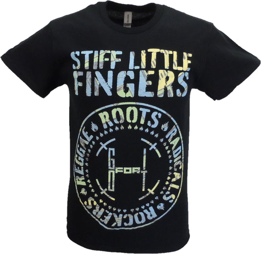 Camiseta oficial negra para hombre Stiff Little Fingers Roots, Radicals, Rockers y Reggae