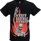 T-shirt officiel noir avec petits doigts raides, squelette et flamme pour hommes
