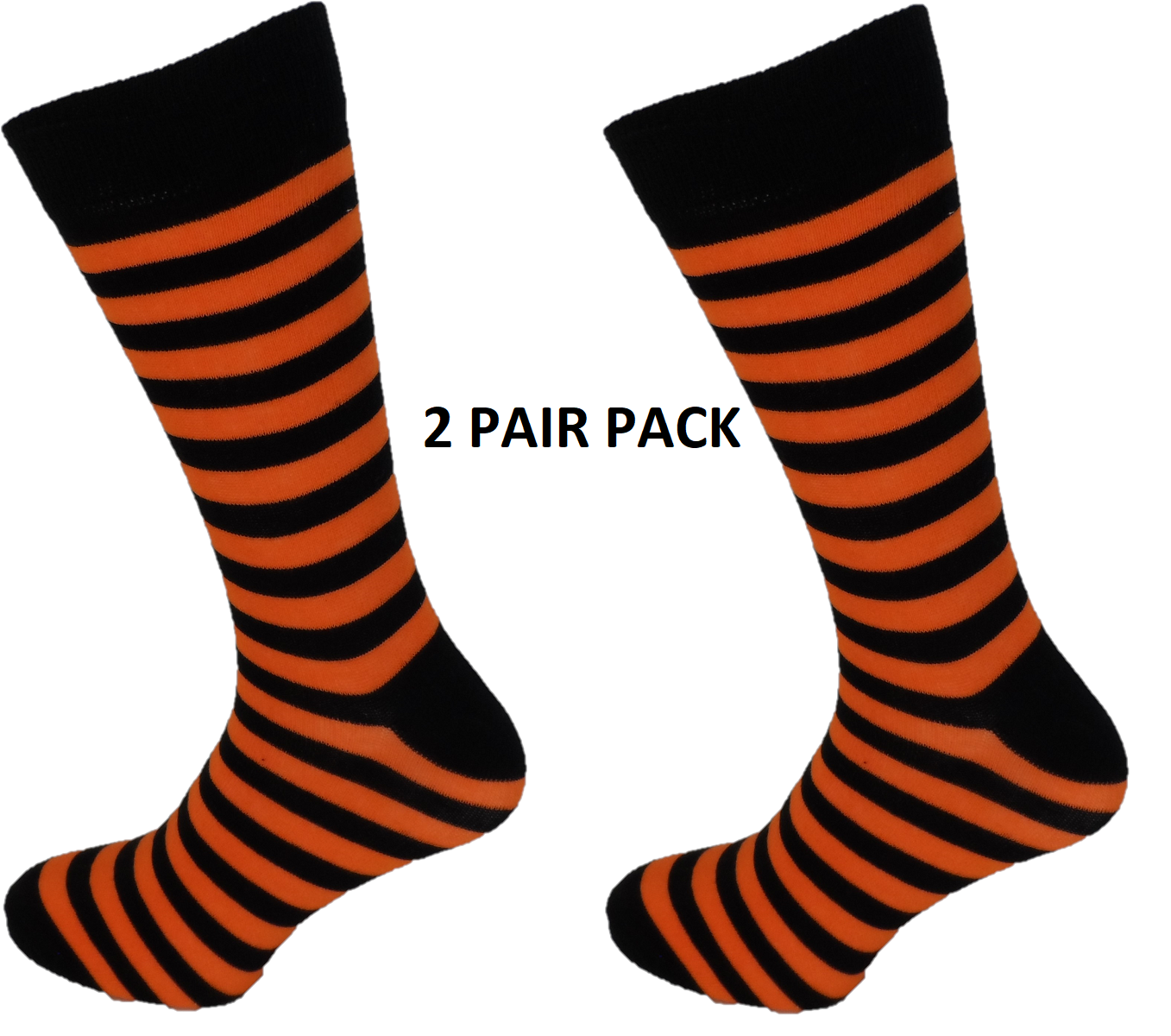 Mens 2 Pair Pack Orange and Black Striped Retro Socks