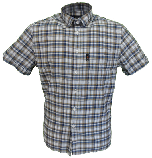 Trojan Mens Retro Golden Tan Check 100% Cotton Short Sleeved Shirts