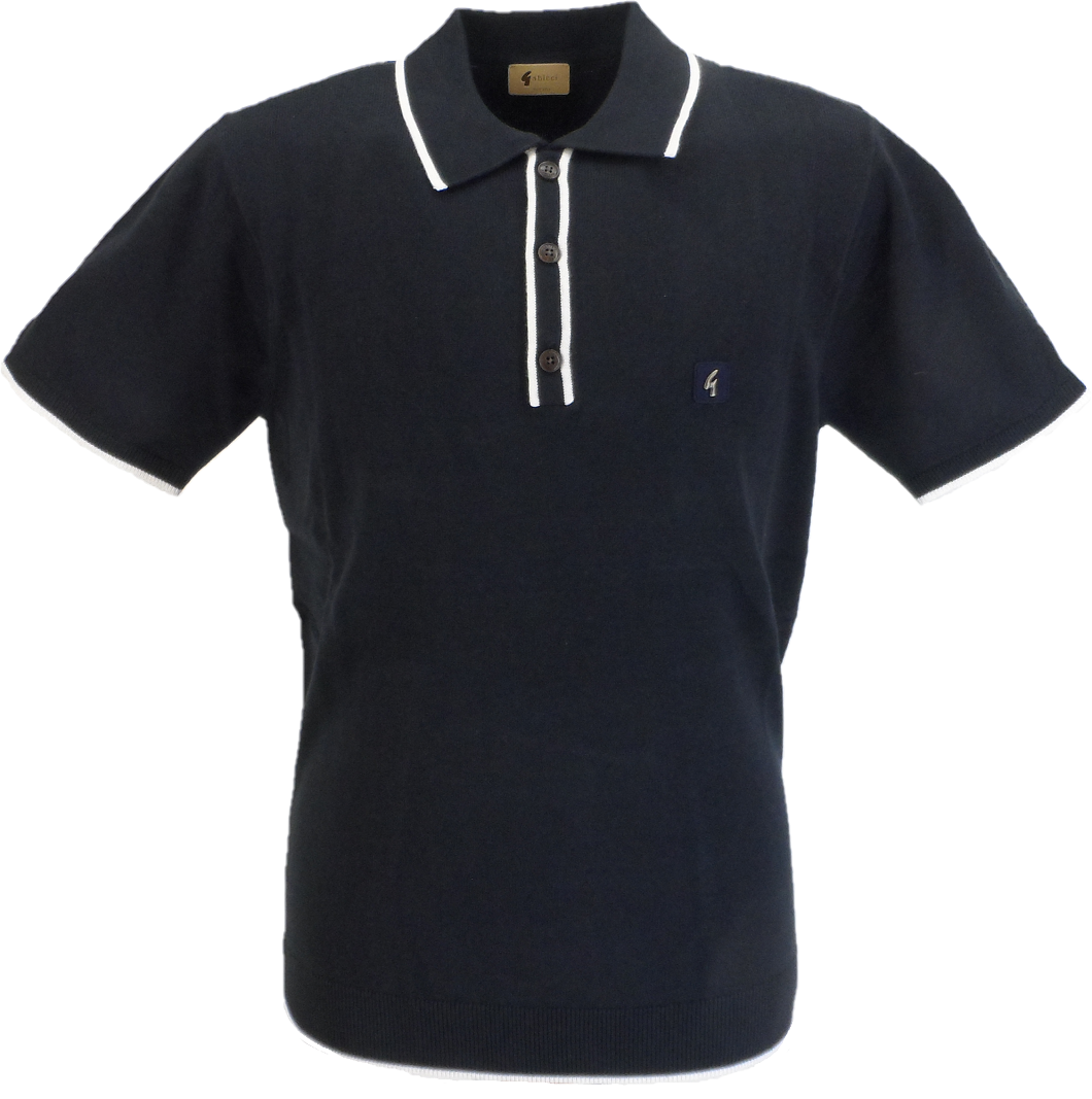 Gabicci Vintage Mens Navy Lineker Short Sleeve Knitted Polo Shirt