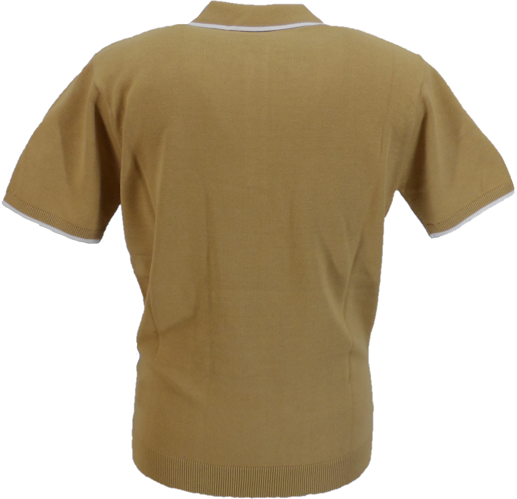 Gabicci Vintage Herren-Strickpoloshirt „Lineker“ in Sandbraun mit kurzen Ärmeln