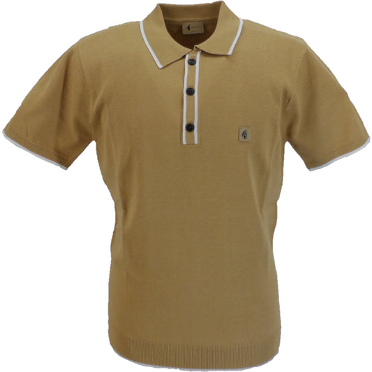 Gabicci Vintage polo de punto de manga corta lineker marrón arena para hombre