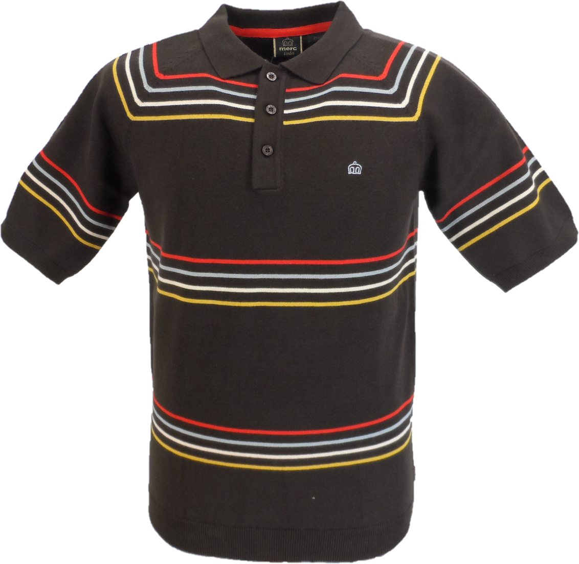 Merc Mens Madison Brown Knitted Vintage Mod Polo Shirts