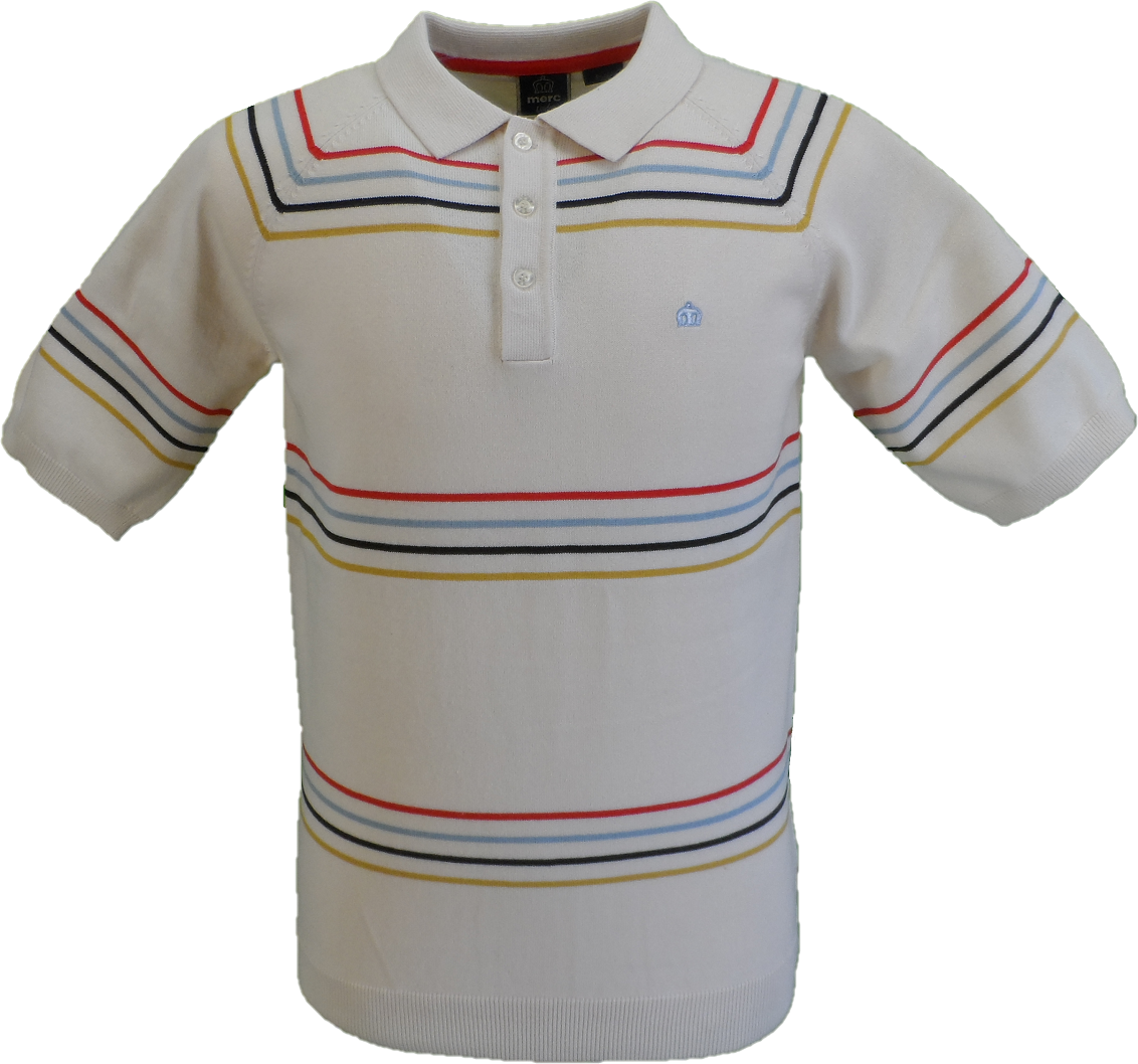 Merc Herren Madison Ivory gestrickte Vintage Mod Polo Shirts