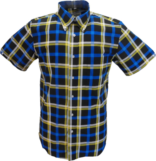 Mazeys Mens Black/Yellow Multi Checked 100% Cotton Short Sleeved Shirts