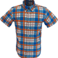 Mazeys Mens Blue/Orange/White Multi Checked 100% Cotton Short Sleeved Shirts