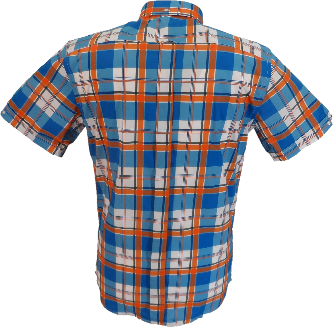 Mazeysメンズ ブルー/オレンジ/ホワイト マルチチェック 綿 100% 半袖シャツ