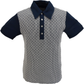 Ska & Soul marineblaue Retro-Strick-Poloshirts mit Rautenmuster für Herren