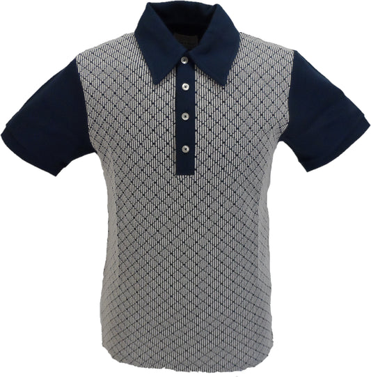 Ska & Soul marineblaue Retro-Strick-Poloshirts mit Rautenmuster für Herren