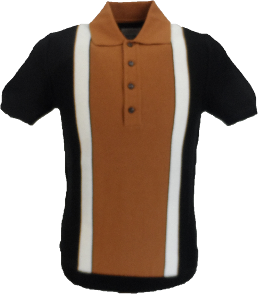 Ska & Soul Mens Black Stripe Front Knitted Polo Shirt