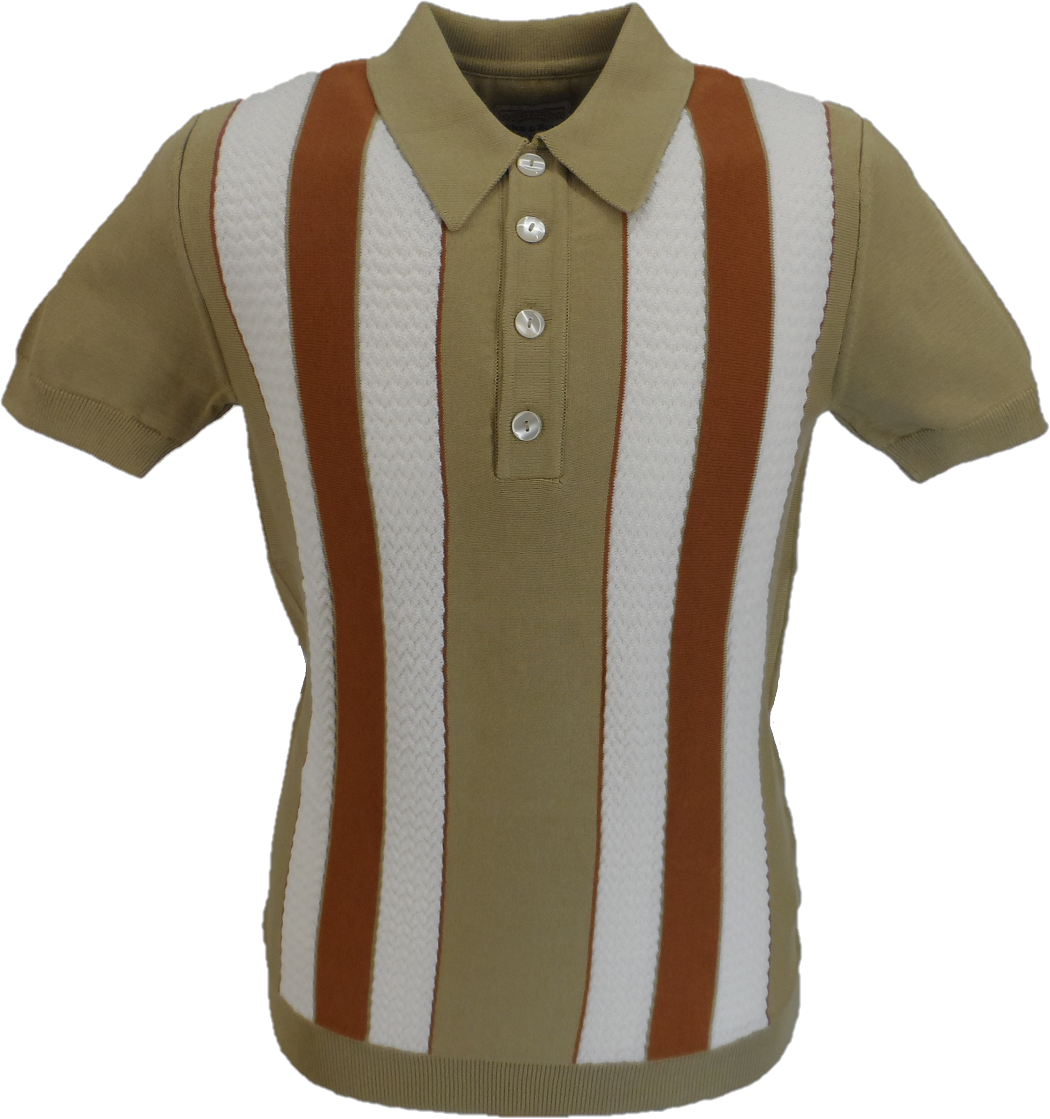 Ska & Soul gestricktes Poloshirt für Herren in Sand mit Speerspitzenkragen