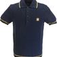 Trojan Records Mens Navy/Mustard Diamond Fine Gauge Knitted Polo Shirt