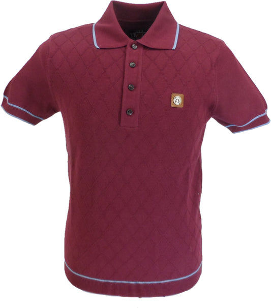 Trojan Records Mens Port/Sky Diamond Fine Gauge Knitted Polo Shirt