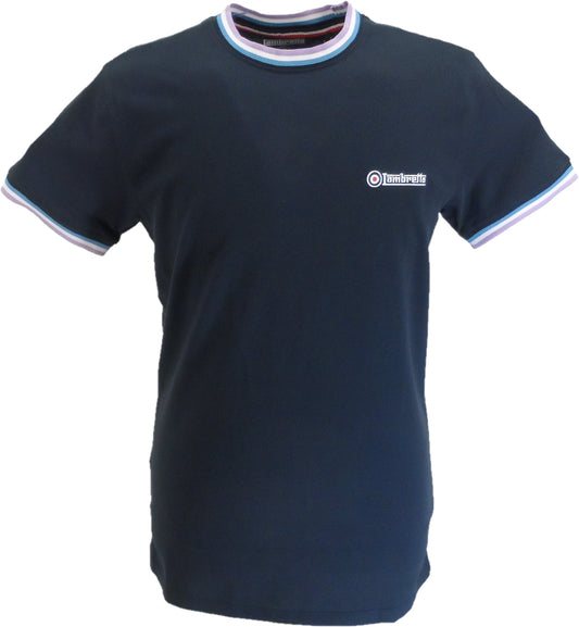 Lambretta Navy Blue 100% Cotton Tipped Pique Retro T Shirt