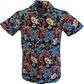 Marineblaues, florales Retro-Hawaiianhemd Relco für Herren