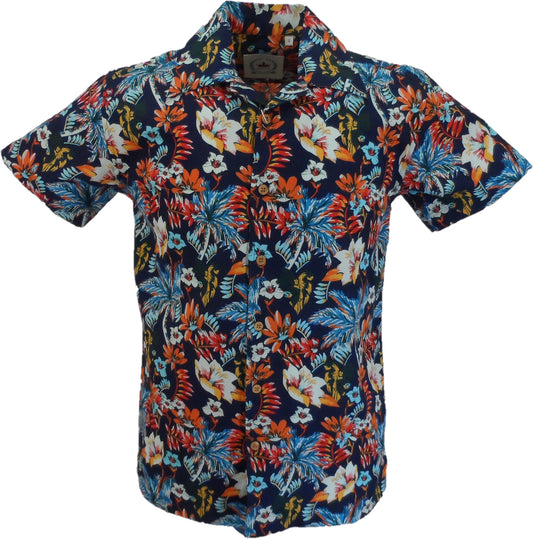 Camisa hawaiana retro floral azul marino para hombre Relco