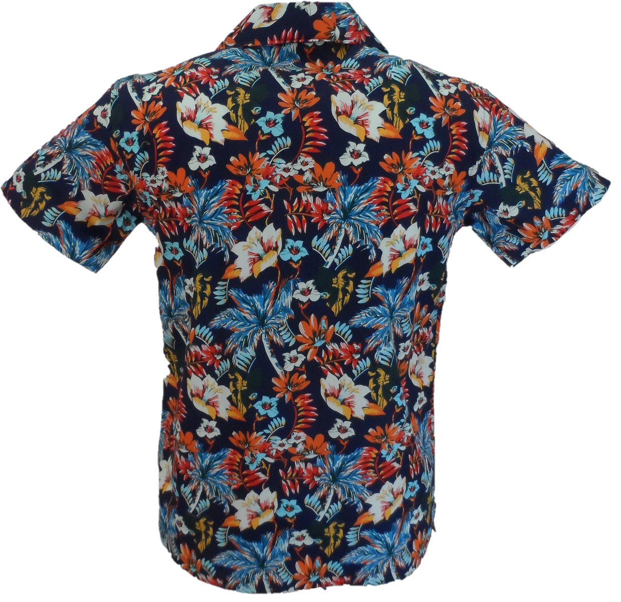 Marineblaues, florales Retro-Hawaiianhemd Relco für Herren