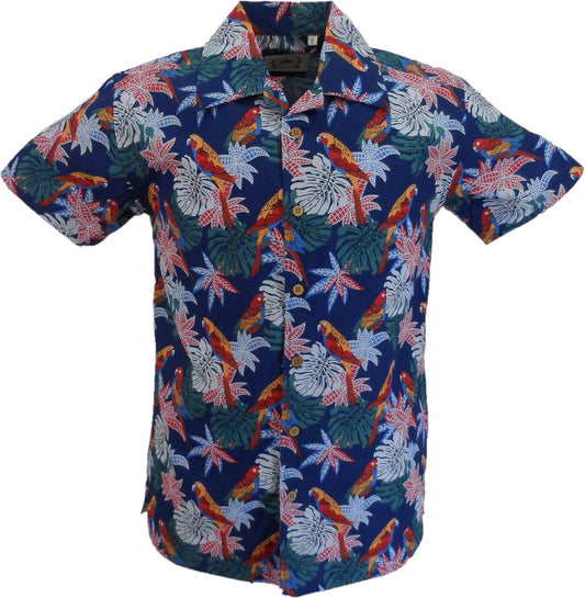 Relco camisa hawaiana retro loro azul para hombre