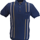 Ben Sherman Denim Blue Knitted Striped Mod Polo Shirt