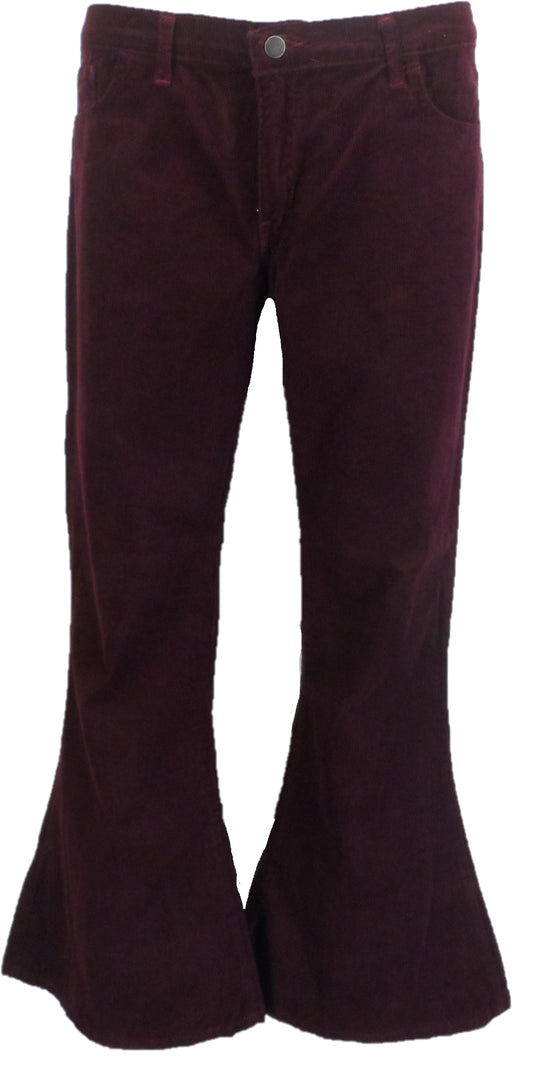 Run & Fly Mens Vintage 60s 70s Retro Burgundy Bell Bottom Super Flares