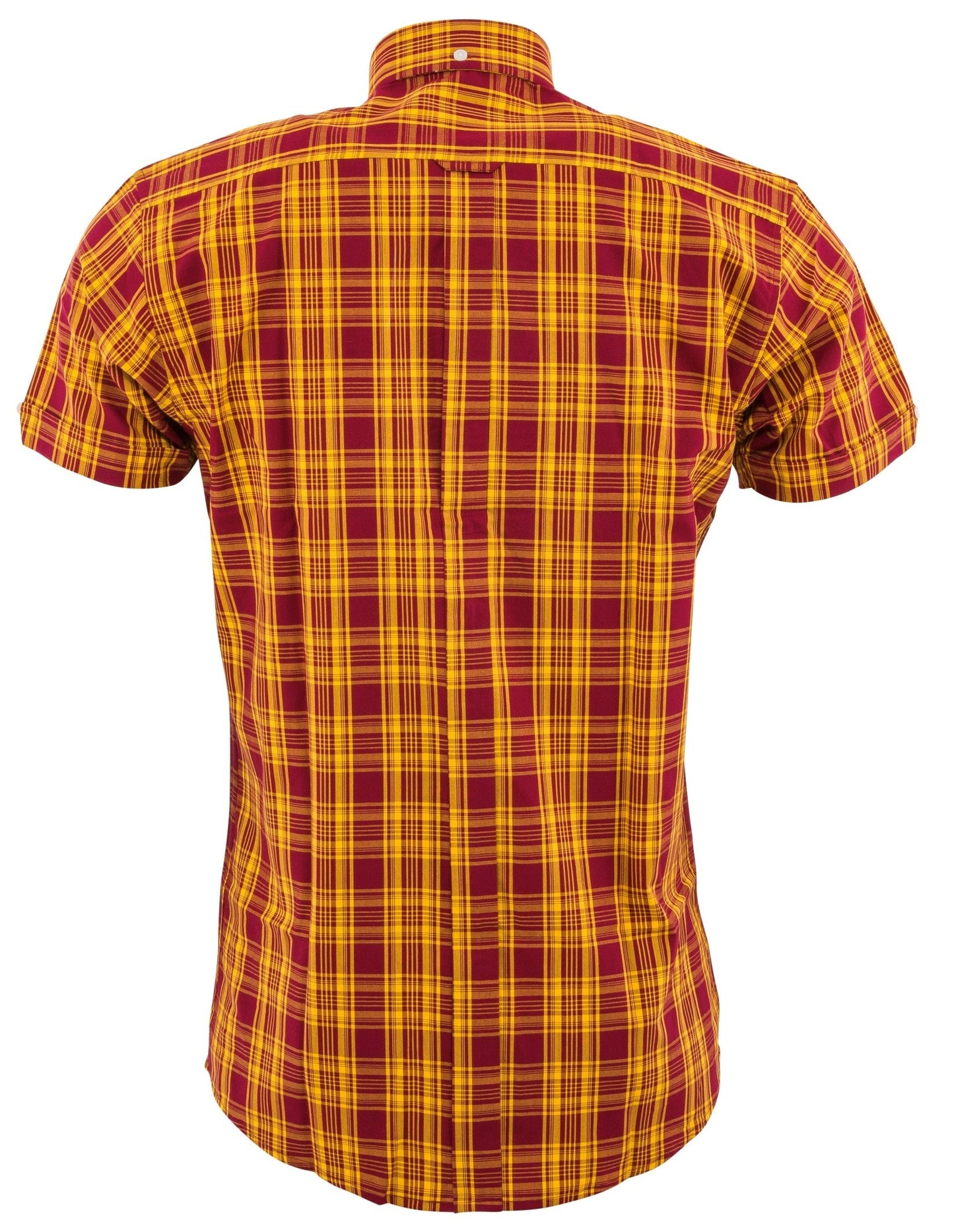 Relco Mens Burgundy & Mustard Checked Short Sleeved Button Down Shirts