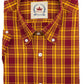 Relco Mens Burgundy & Mustard Checked Short Sleeved Button Down Shirts