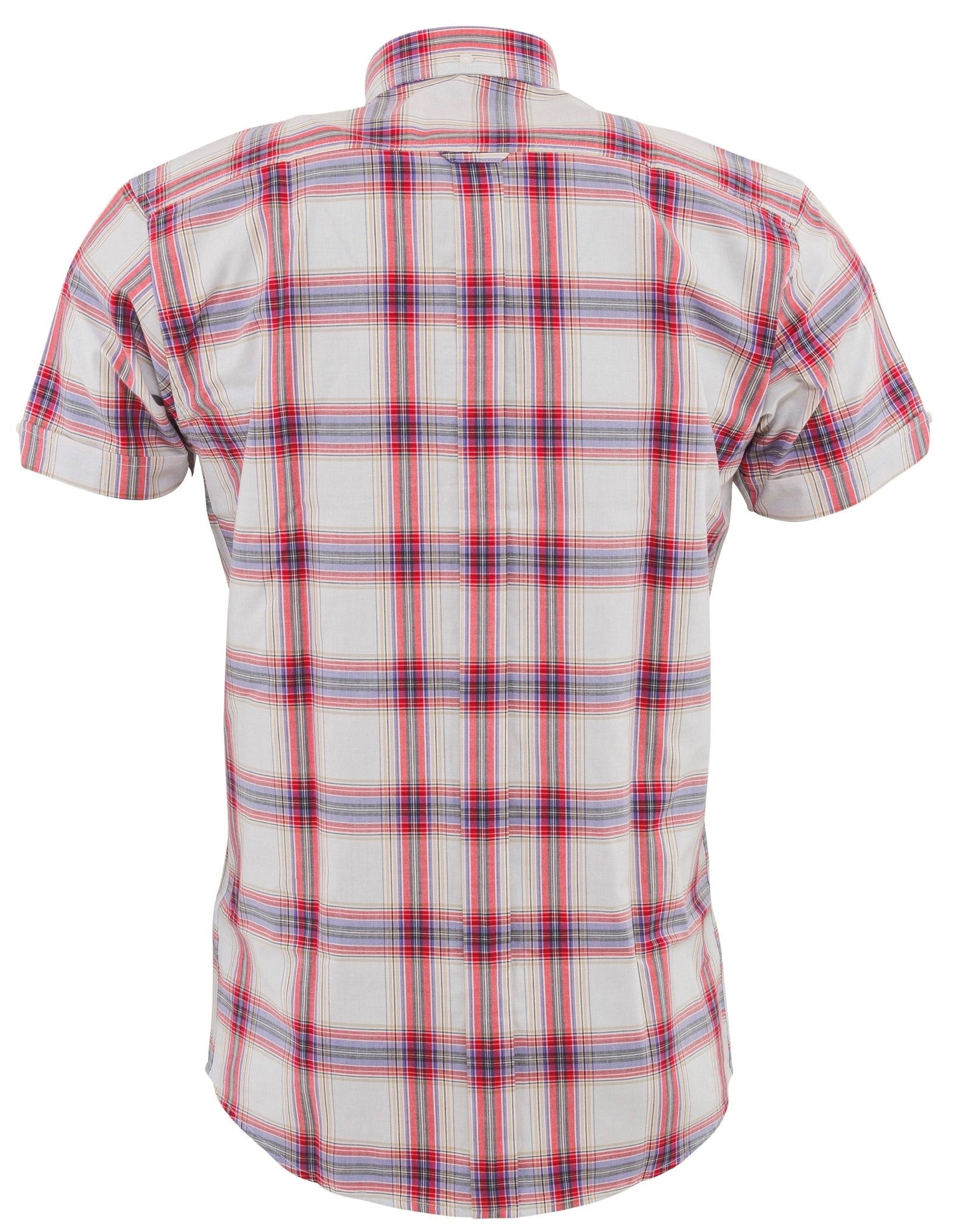 Relco Mens White and Red Checked Short Sleeved Button Down Shirts