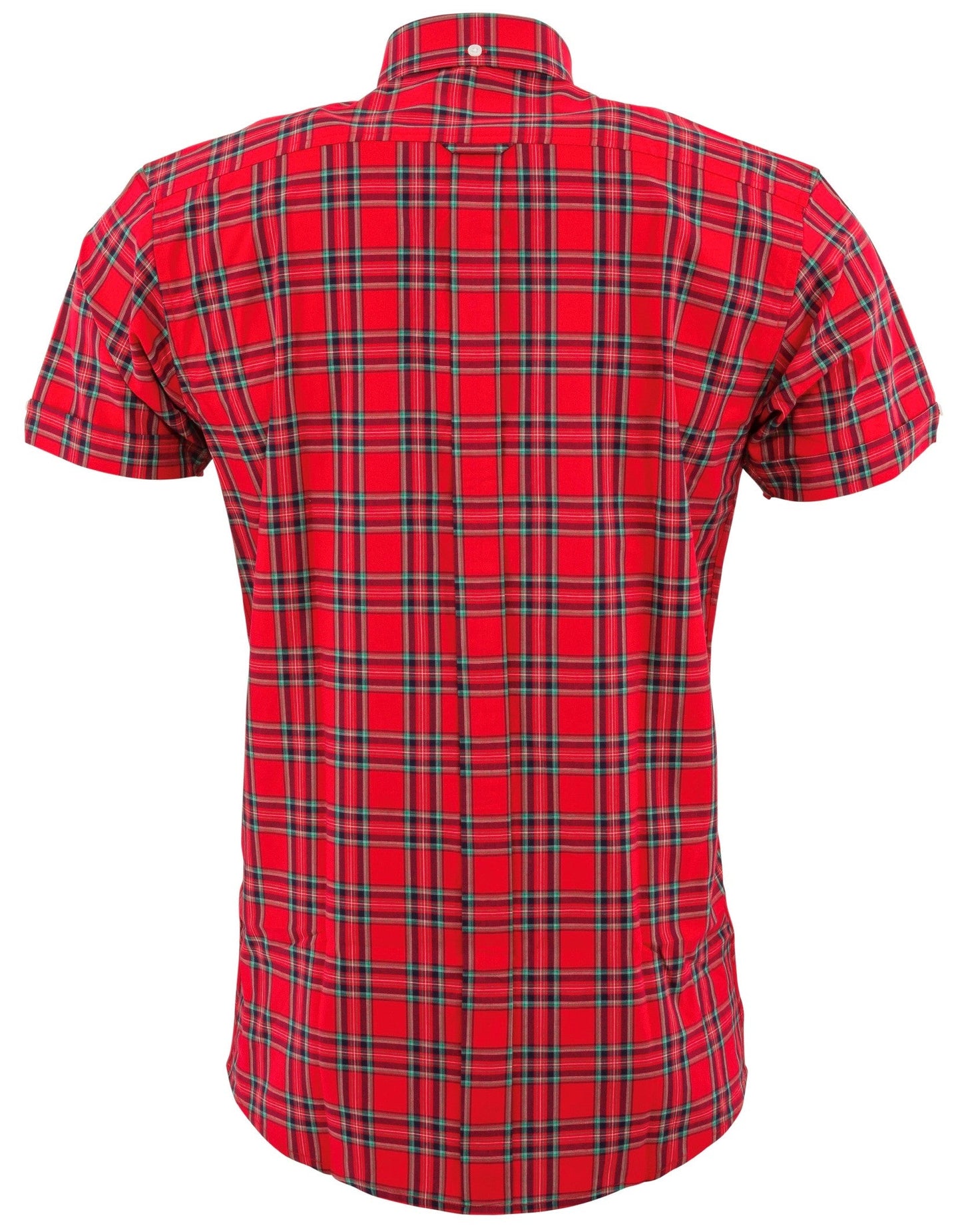 قمصان رجالي Relco ذات مربعات حمراء وأكمام قصيرة وأزرار سفلية