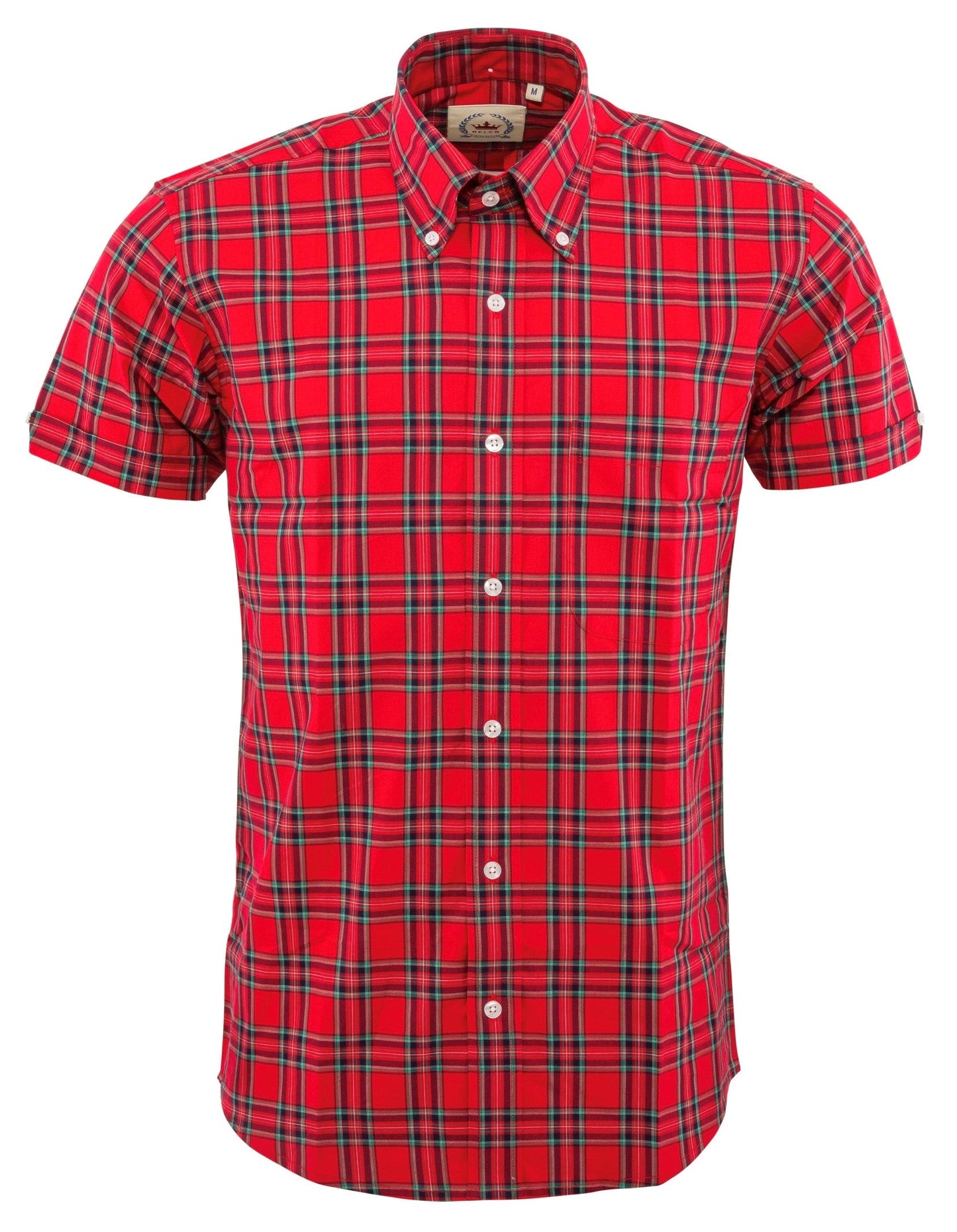 قمصان رجالي Relco ذات مربعات حمراء وأكمام قصيرة وأزرار سفلية