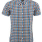Relco Herren-Hemden mit Knöpfen, mehrfarbig, blau, kariert, kurzärmelig
