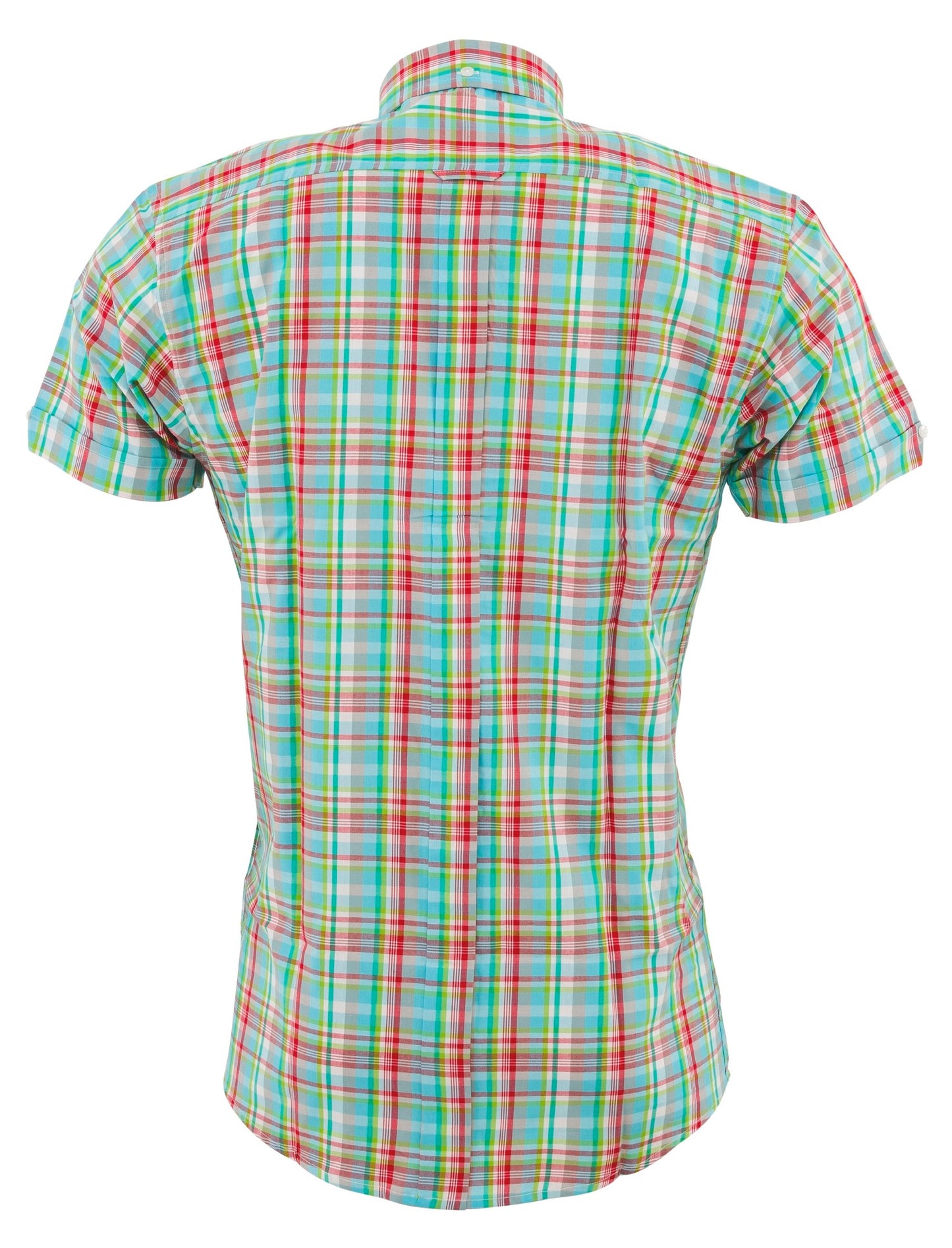 قمصان رجالي Relco ذات مربعات باللون الأخضر وأكمام قصيرة وأزرار سفلية