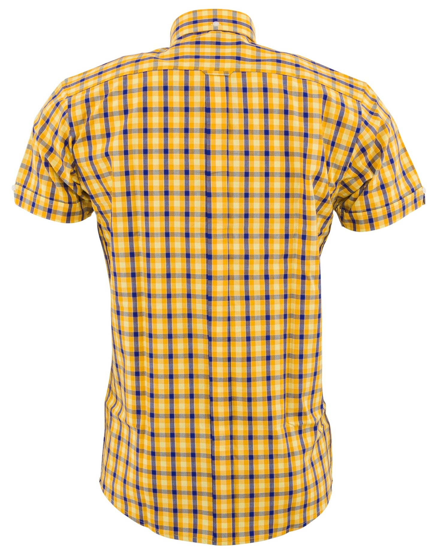 Relco Mens Yellow Gingham Checked Short Sleeved Button Down Shirts