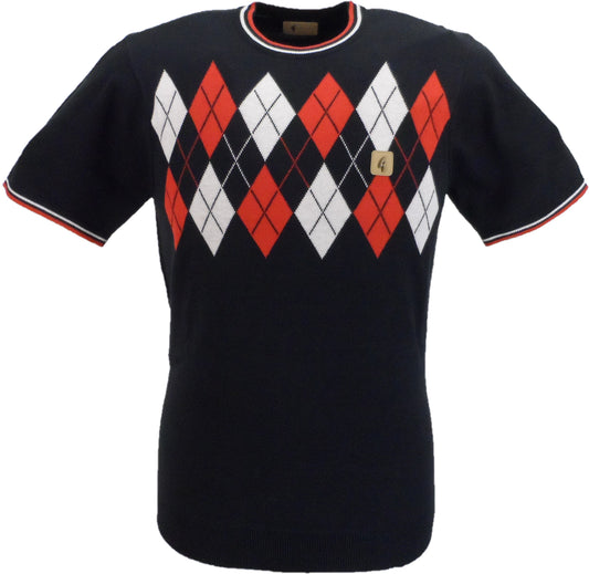 Gabicci Vintage Herren Argyle Navy Fishburne Strick-T-Shirt